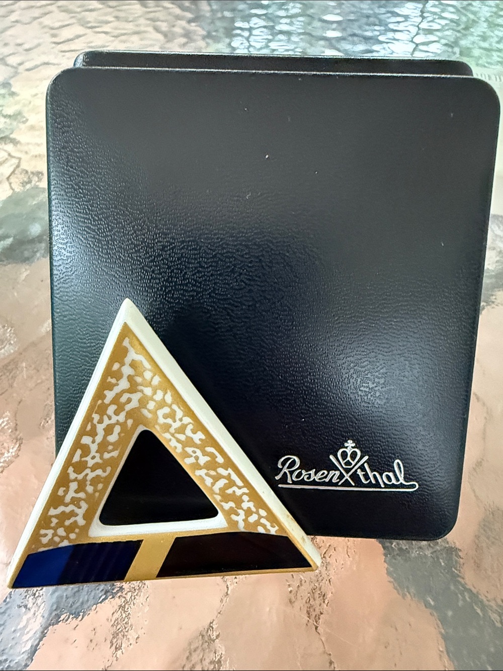 Rosenthal Gold, Blue, Black Triangular Ceramic Pin
